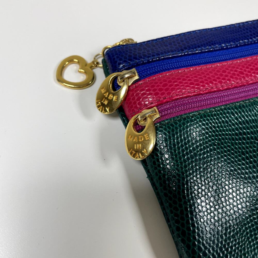 BOTTEGA FIORENTINA Multicolor Leather Triple Zip Wallet Textured Lizard Print - Picture 2 of 10